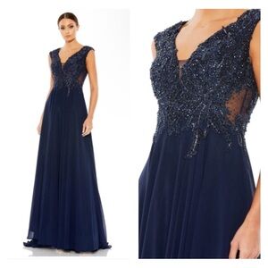 Mac Duggal 20264 NWT APPLIQUED CAP SLEEVE BODICE FLOWY GOWN